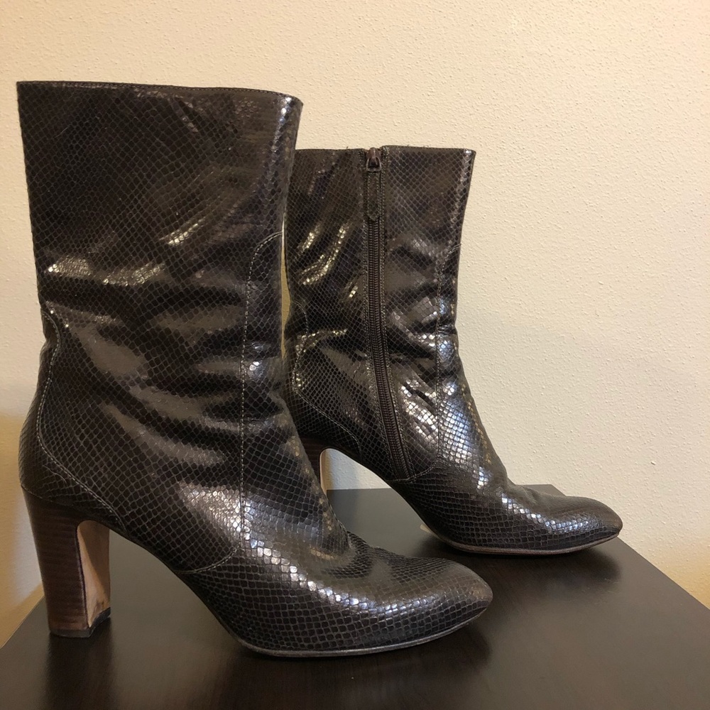 Cole Haan Leather Snakeskin Harper Heeled Boots - Picture 1 of 11